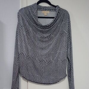 MICHAEL Michael Kors Black and White Chevron Cowl Neck Sweater